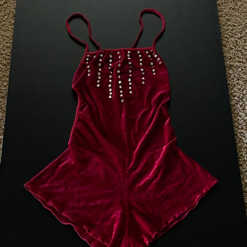 SEXY Deep Ruby Red velvet rhinestone Romper by TONY'S SHOES  NWT